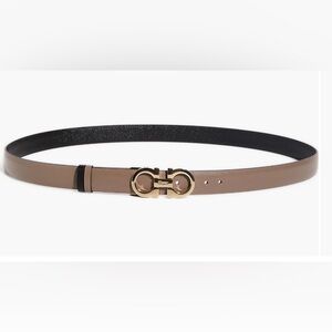 FERRAGAMO Reversible Gancini Leather Belt Gold Buckle Blk/Nude 90cm NWD “READ”